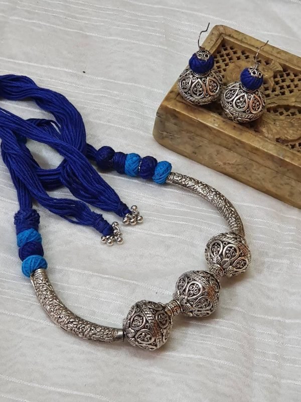 handmade oxidized neck piece with earrings-dhunkifashion