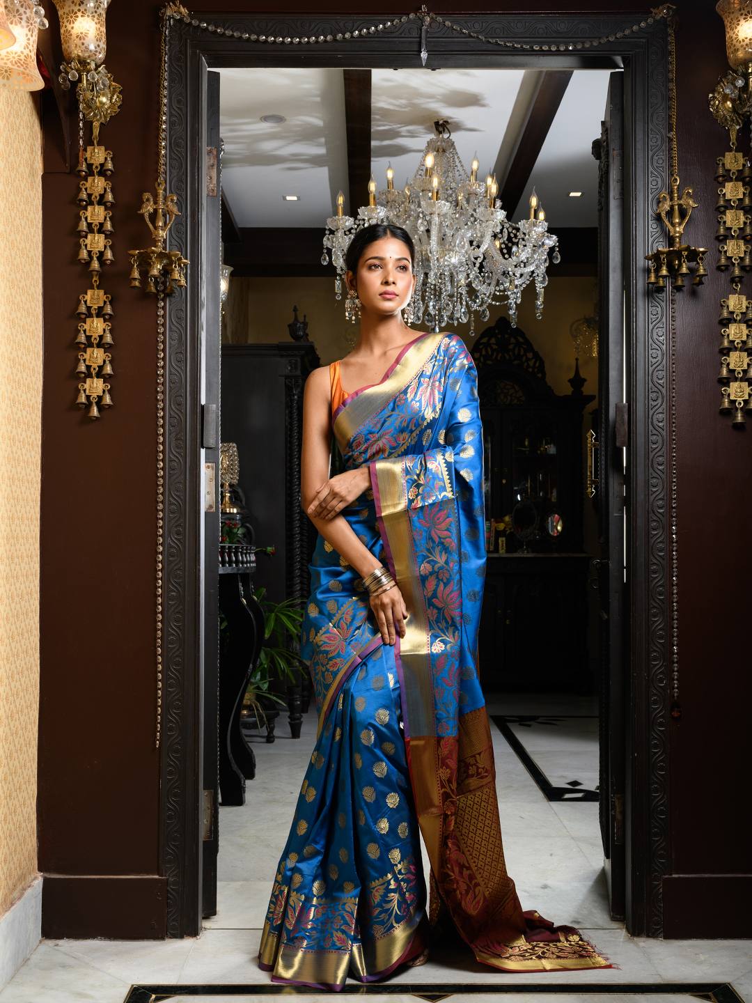 Art Silk Weaving Navy Blue Banarasi Saree with Blouse UK - SR16547
