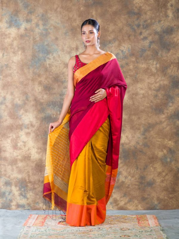 maroon handloom cotton saree
