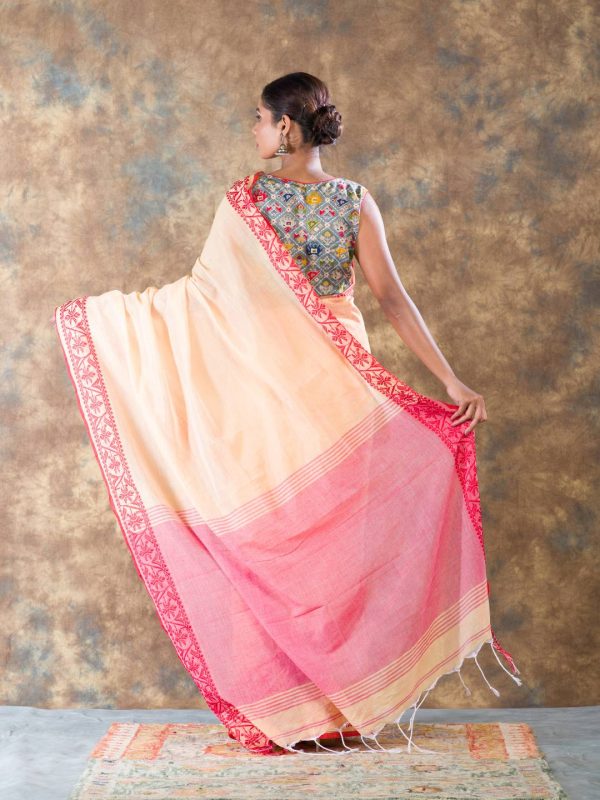 Peach handloom pure cotton saree