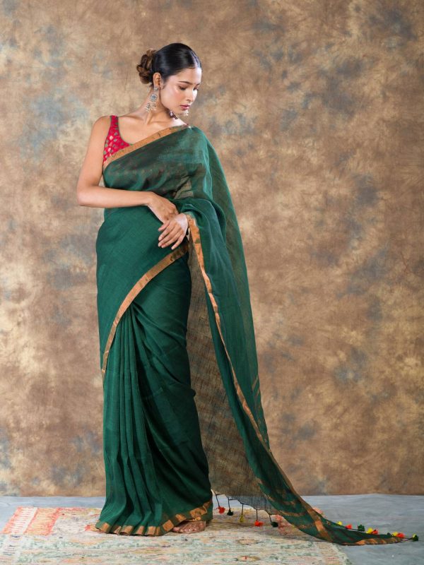 Green handloom cotton zari saree