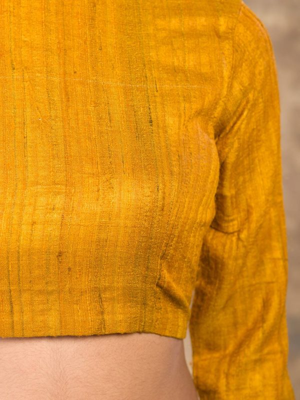 Yellow ghicha silk ready to wear blouse