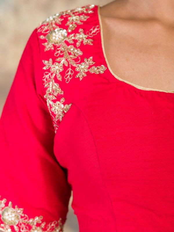 red pure cotton hand embroidery ready to wear blouse