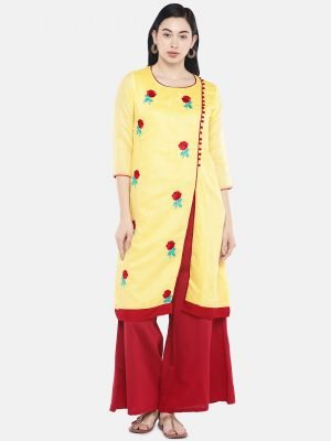 Yellow Embroidered Chanderi Kurti