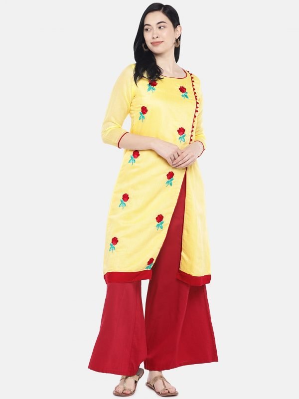 Yellow chanderi kurti