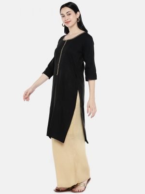 Black Cotton Silk Kurta