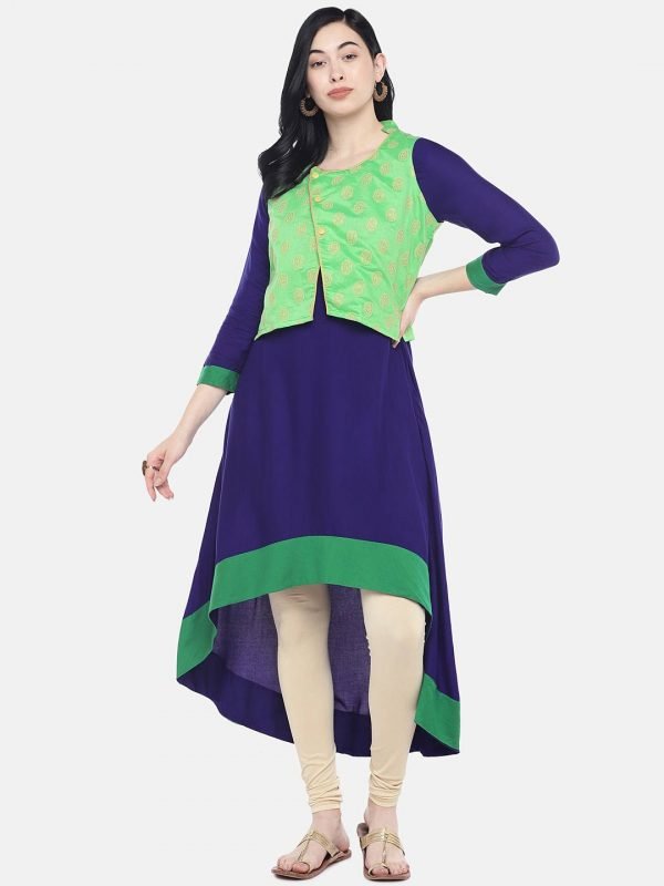 Blue rayon solid kurti