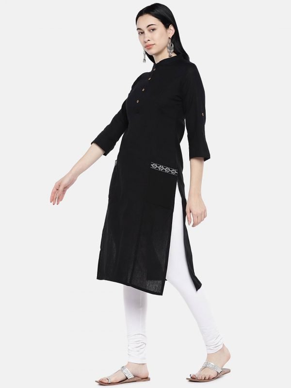 Solid black cotton linen kurti