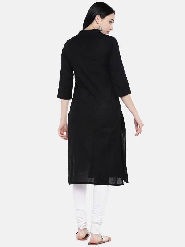 Solid black cotton linen kurti