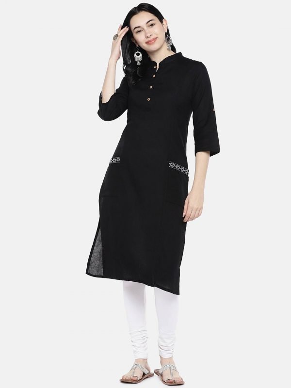 Solid black cotton linen kurti