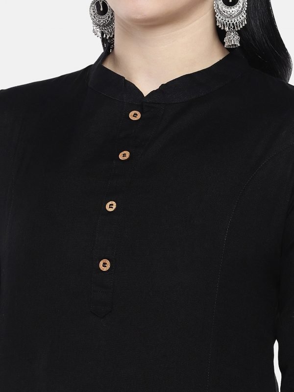 Solid black cotton linen kurti