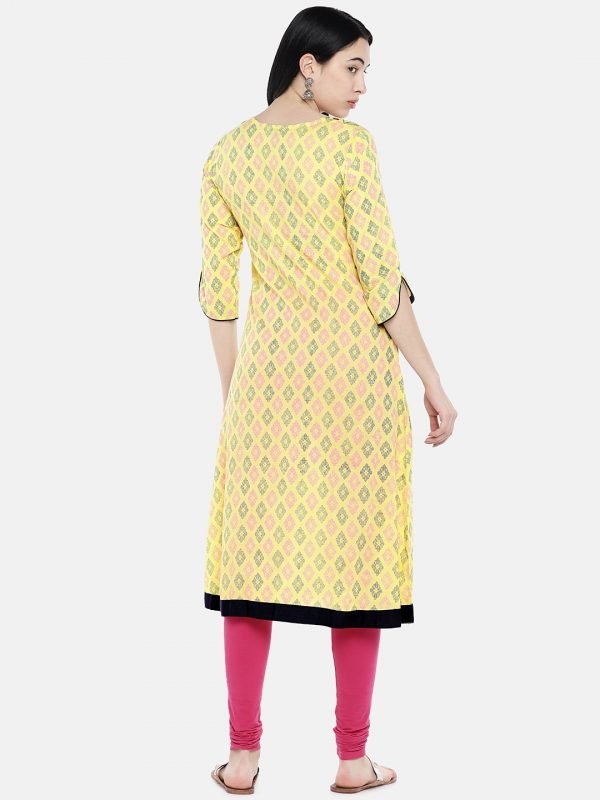 Yellow printed A-line kurti