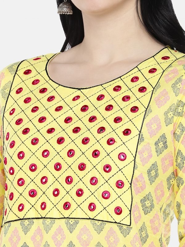 Yellow printed A-line kurti