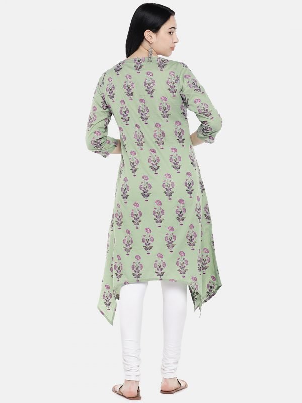 Olive green printed cotton kurta