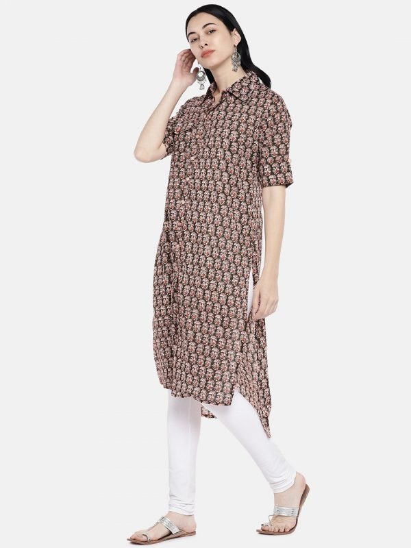 Brown printed cotton kurti