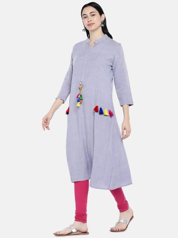 Blue chambray kurti with tassel