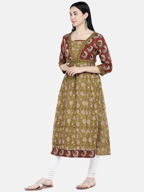 Mehandi green cotton printed kurti