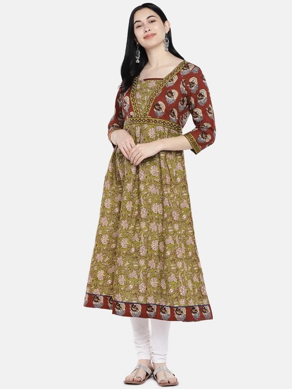 Mehandi green cotton printed kurti