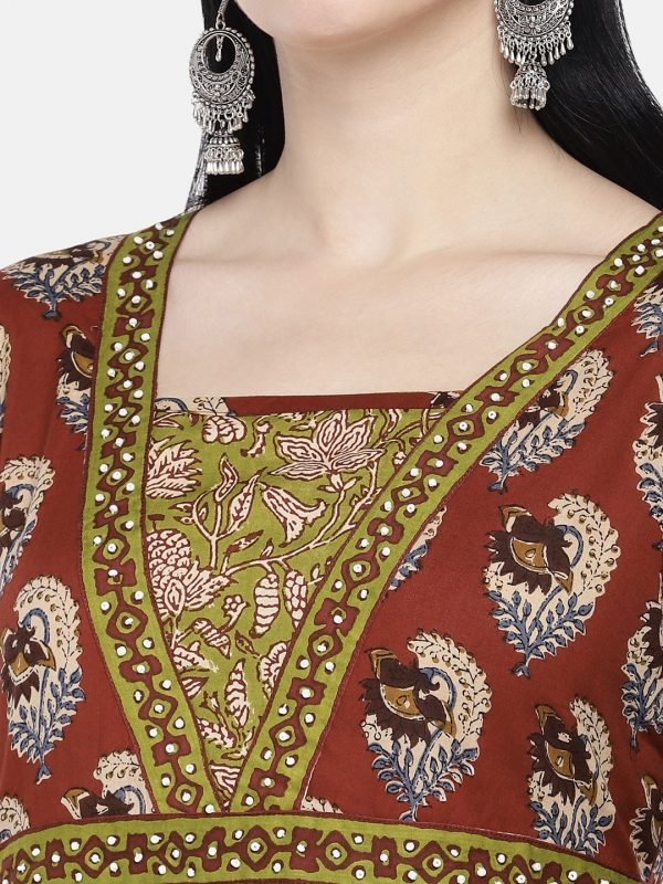 Mehandi green cotton printed kurti