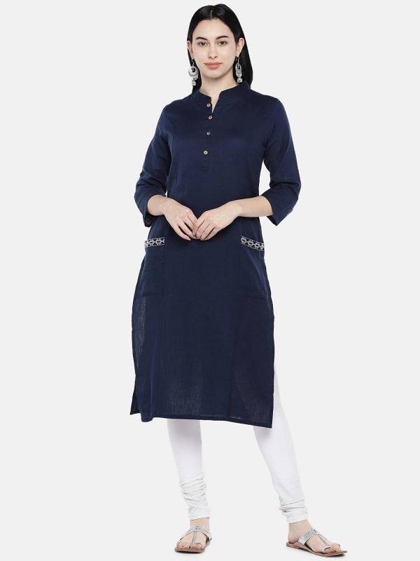 Solid black cotton linen kurti