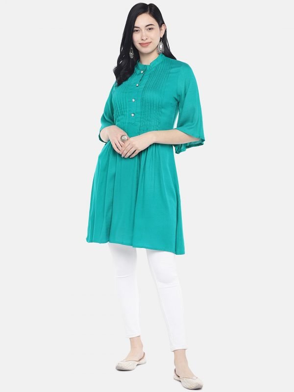 Green rayon slub tunic