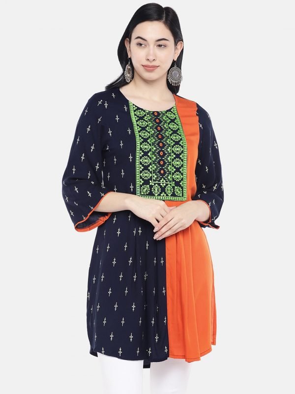 Blue blue orange rayon kurti