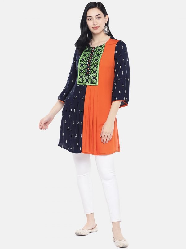 Blue blue orange rayon kurti