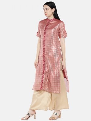 Pink Checks Chanderi Kurti