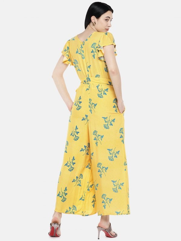 Yellow rayon printed jumpsuite