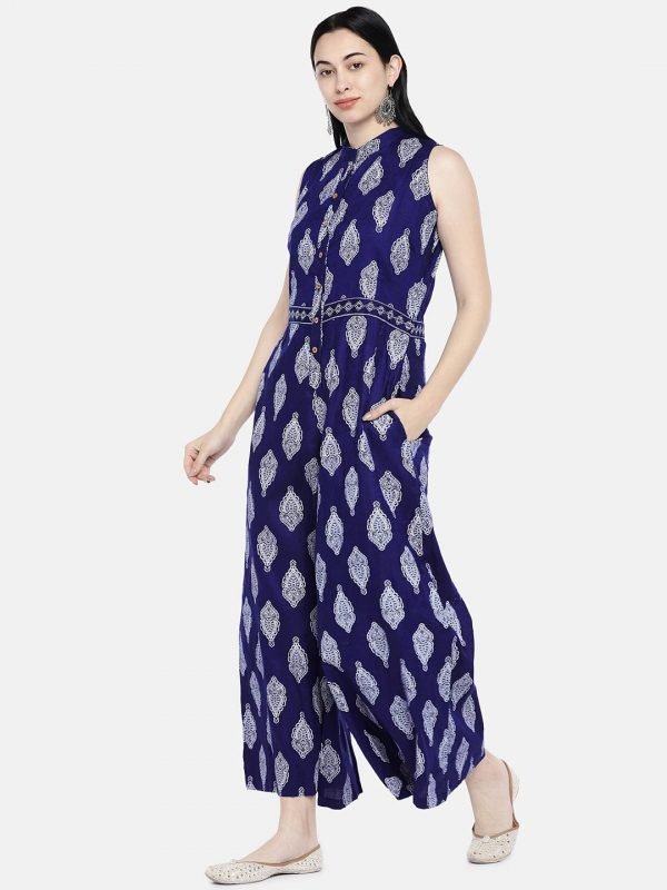 Blue cotton printed jumpsuit