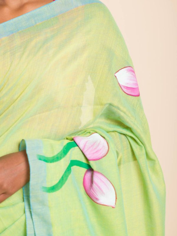 green hand-painted saree