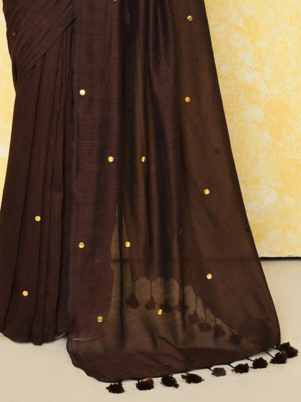 brown sequin cotton saree