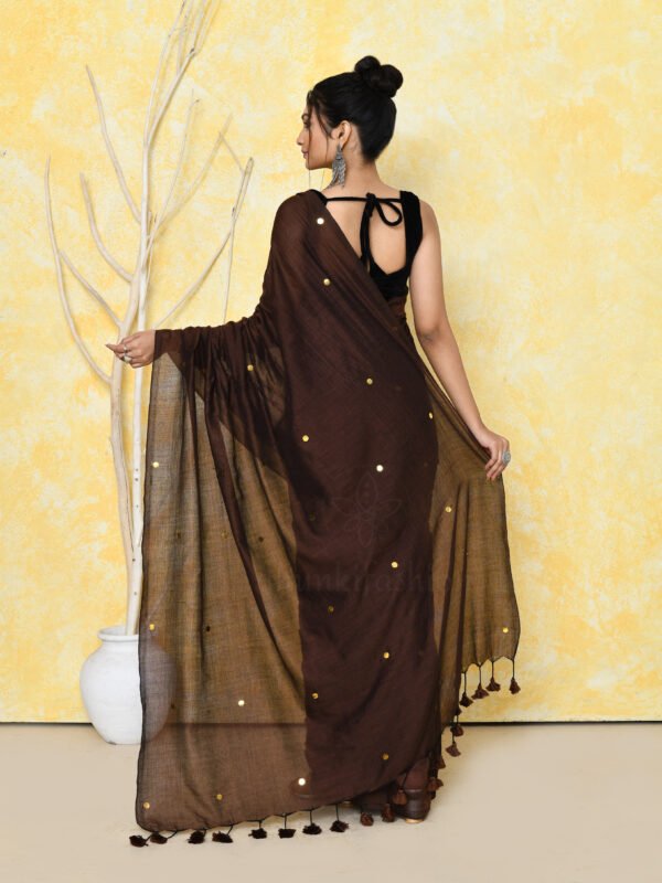 brown sequin cotton saree