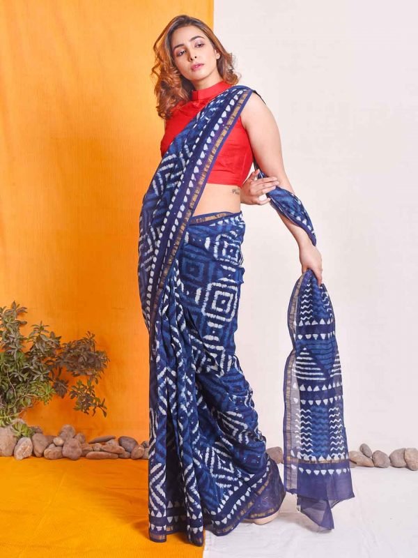 Indigo Blue Chanderi silk Saree