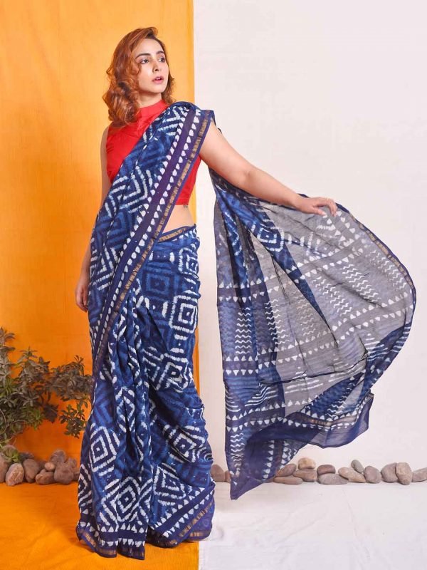 Handblock printed chanderi silk saree