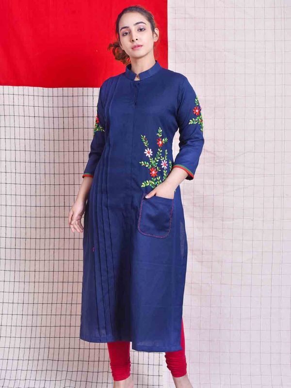 Embroidered Cotton satin kurti