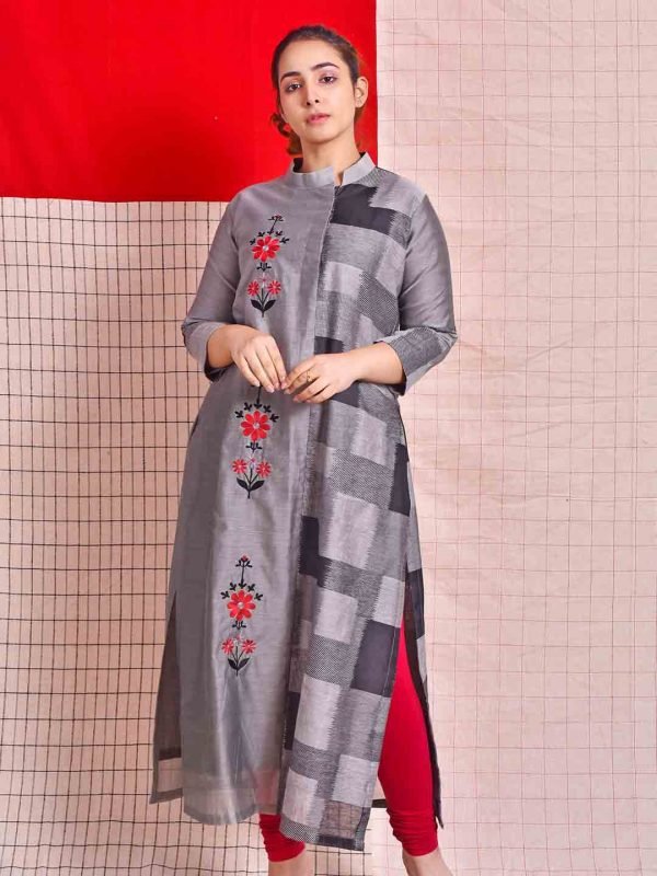 Embroidery chanderi silk kurta