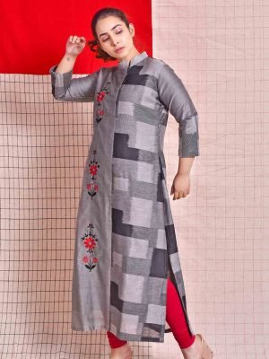 Chanderi Silk Embroidered Kurta