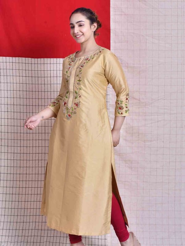 Zardosi embroidery cotton silk kurta