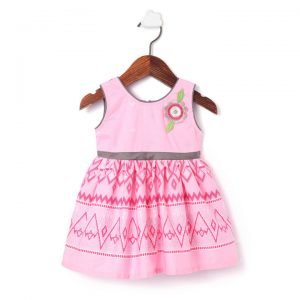 Pink Printed Applique Frock