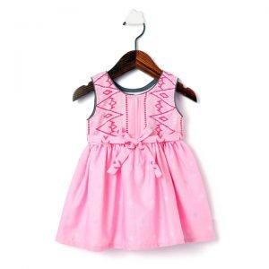 Pink Printed Applique Frock