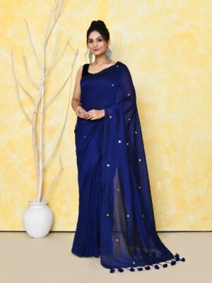 Blue Sequin Cotton Saree