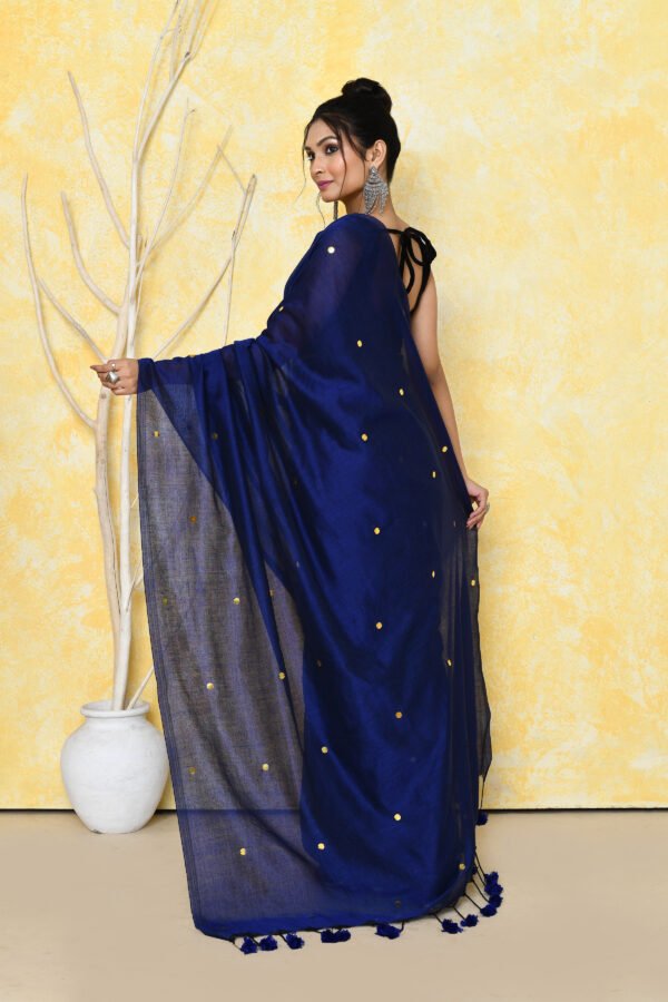 Blue sequin cotton saree