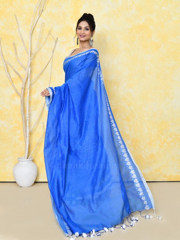 blue tissue cotton saree