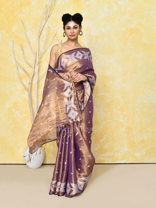 Purple tissue jamdani saree