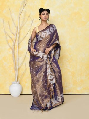 Blue Jamdani Tissue Saree