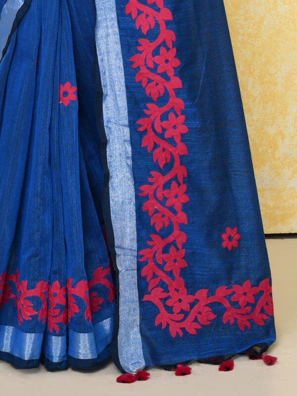 Blue cotton applique work saree