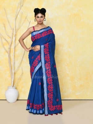 Blue Applique Cotton Saree