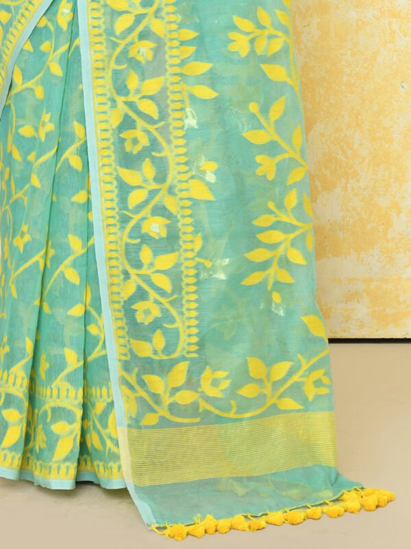 Turquoise cotton jamdani saree