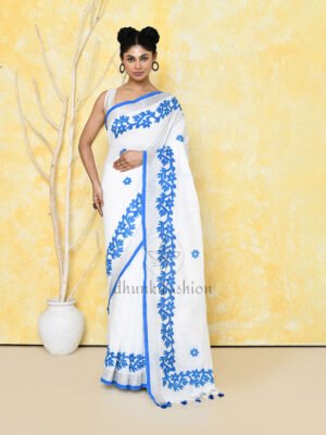 Blue Applique Cotton Saree